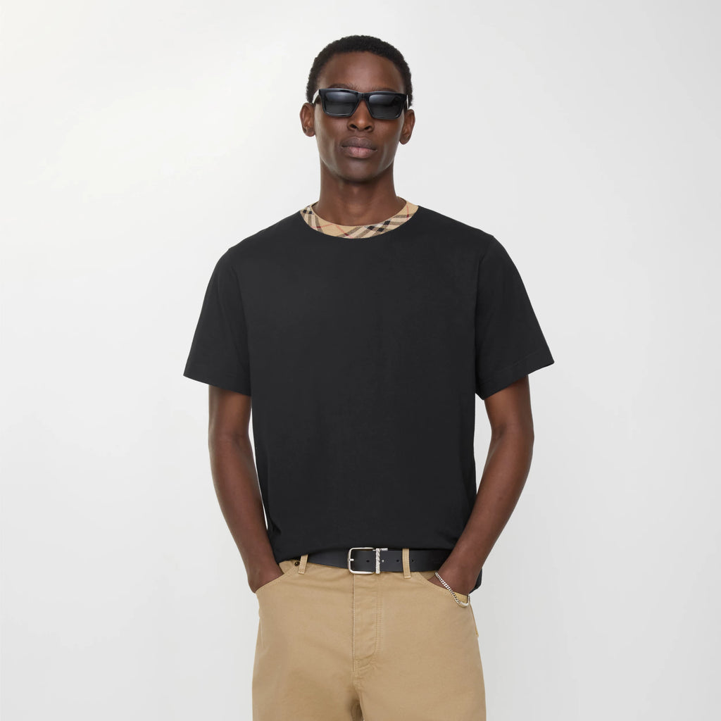 T-shirt in cotone con finiture Check BURBERRY