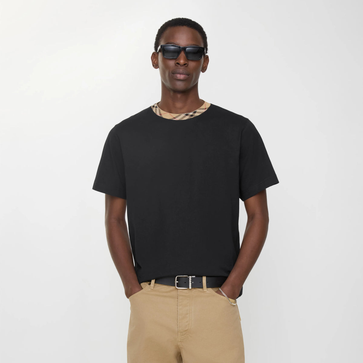 T-shirt in cotone con finiture Check BURBERRY
