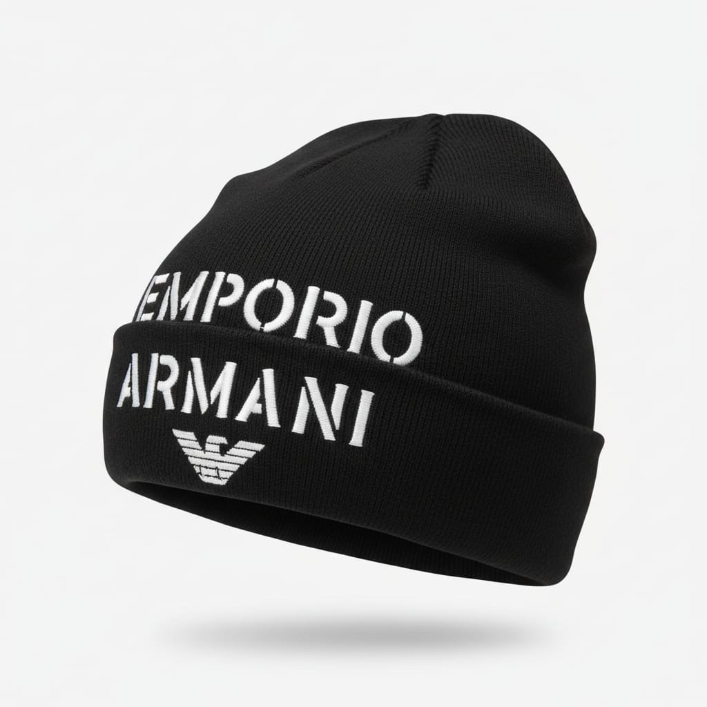 Berretto in misto lana con maxi ricamo logo font militare
