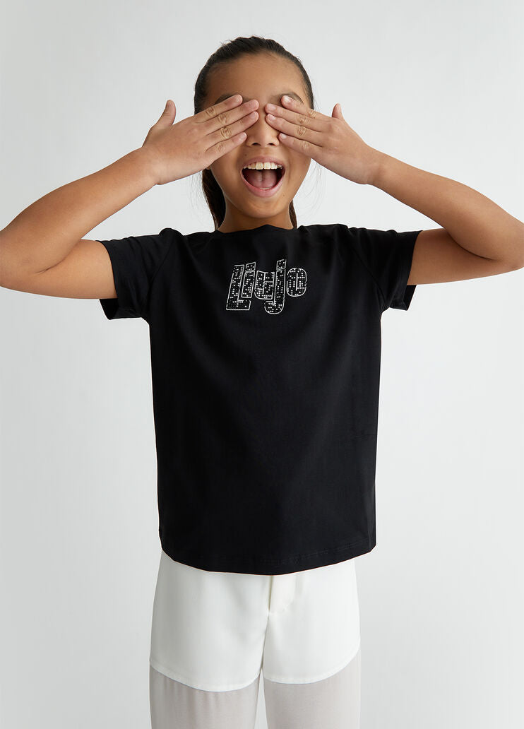 T-shirt con logo e strass