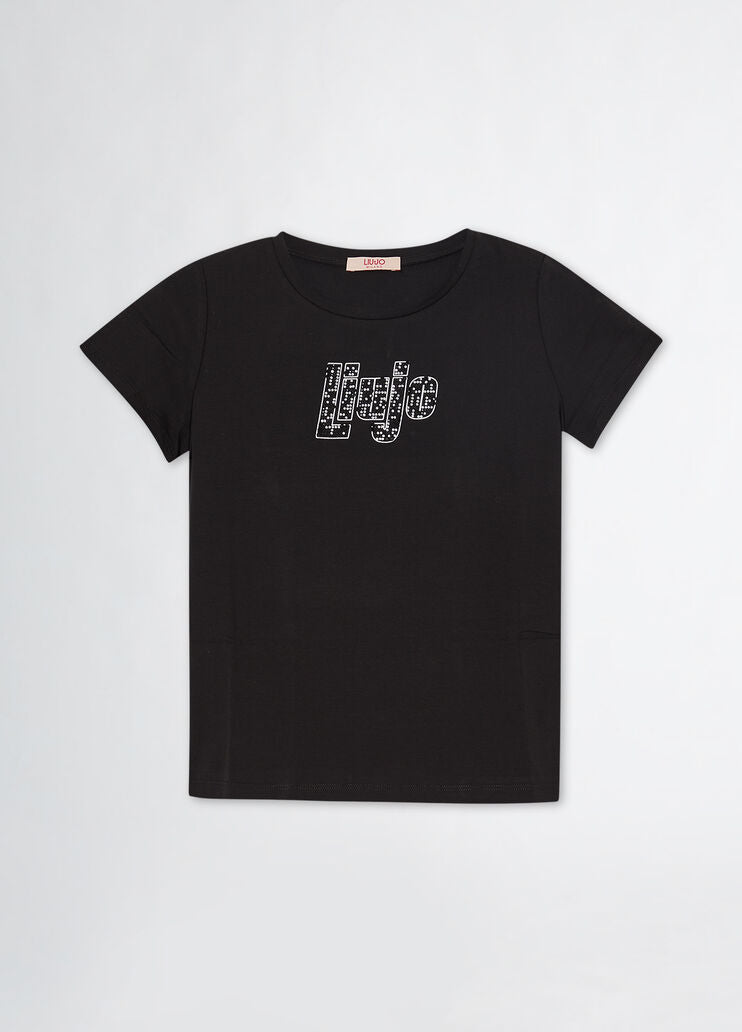 T-shirt con logo e strass