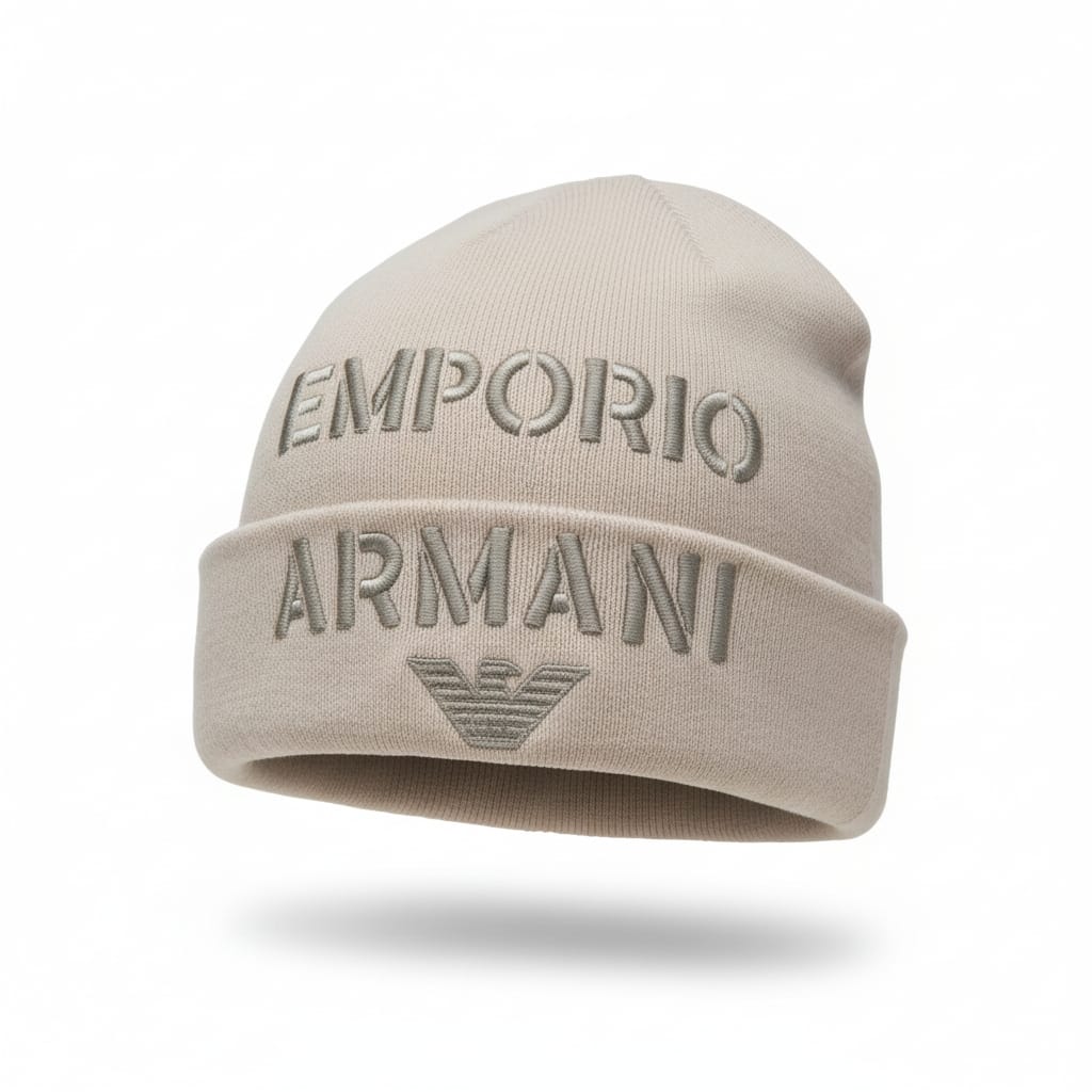 Berretto in misto lana con maxi ricamo logo font militare