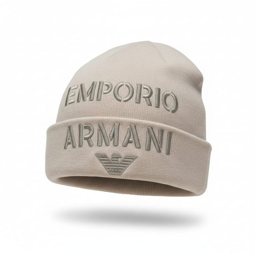 Berretto in misto lana con maxi ricamo logo font militare