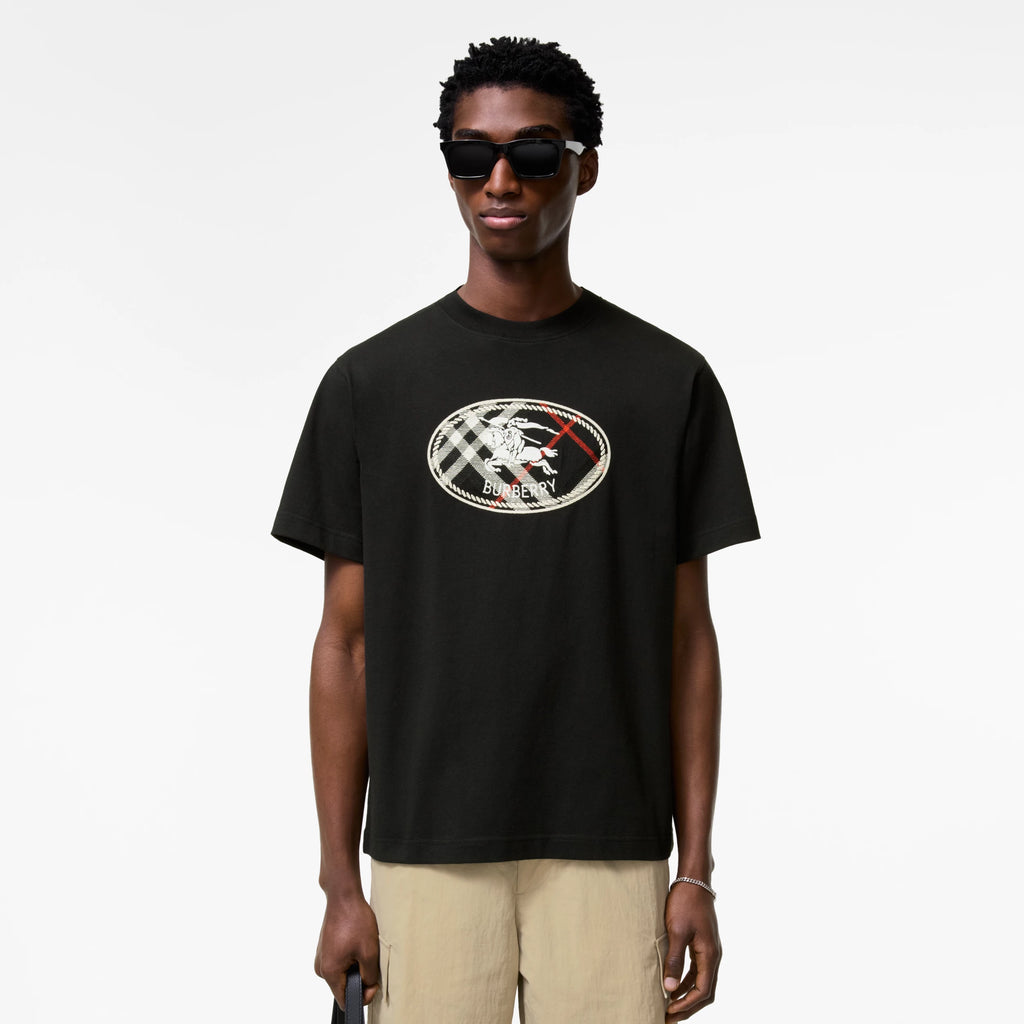 T-SHIRT BURBERRY IN COTONE CHECK CON KNIGHT STAMPA
