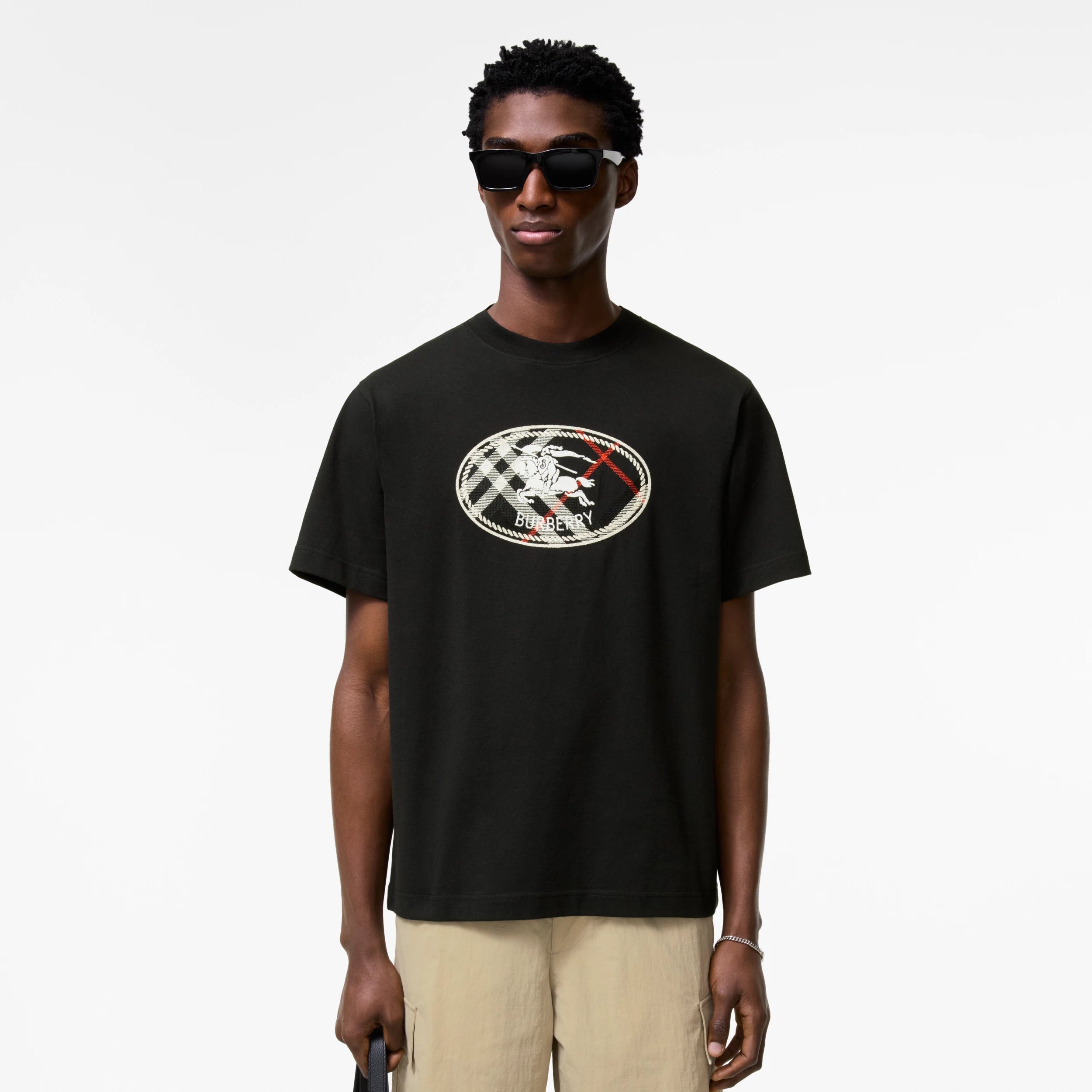 T-SHIRT BURBERRY IN COTONE CHECK CON KNIGHT STAMPA