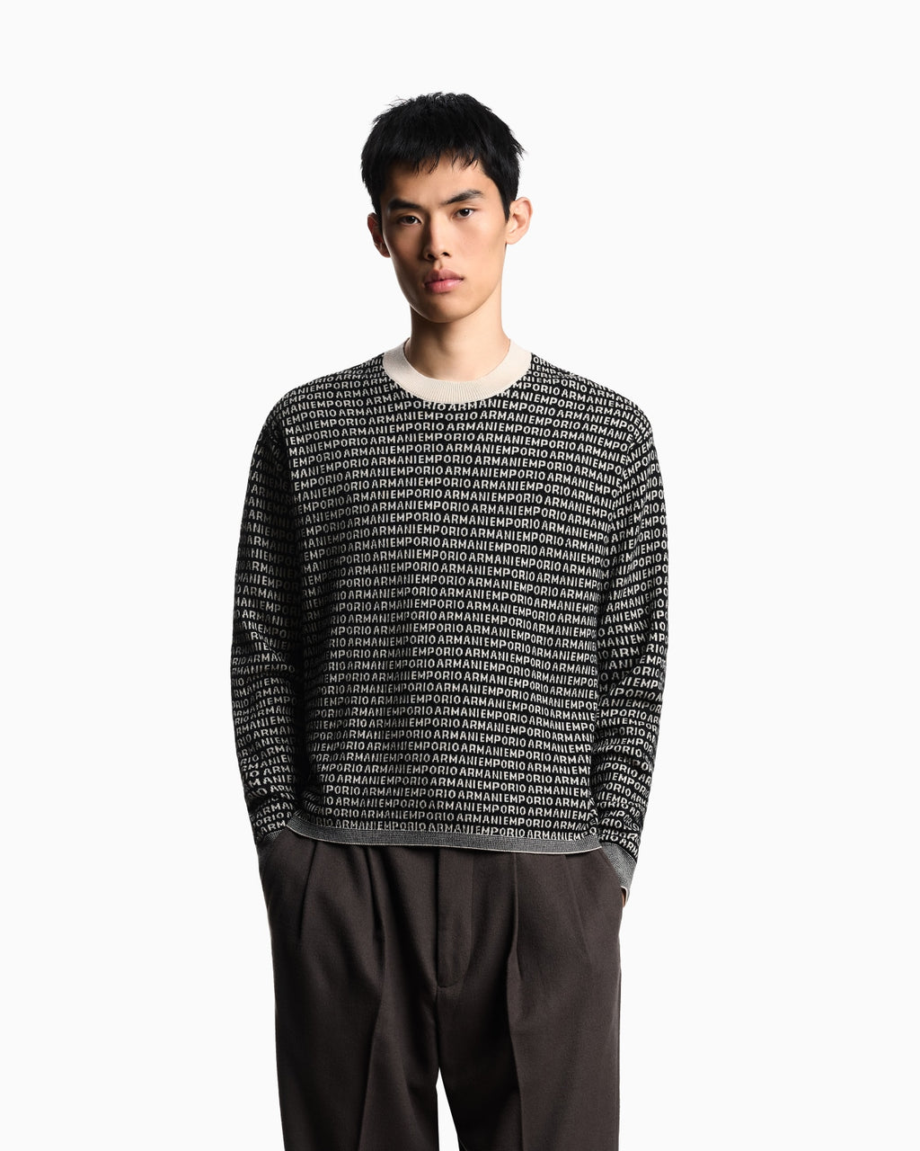 Maglione in lana vergine jacquard logo signature all over