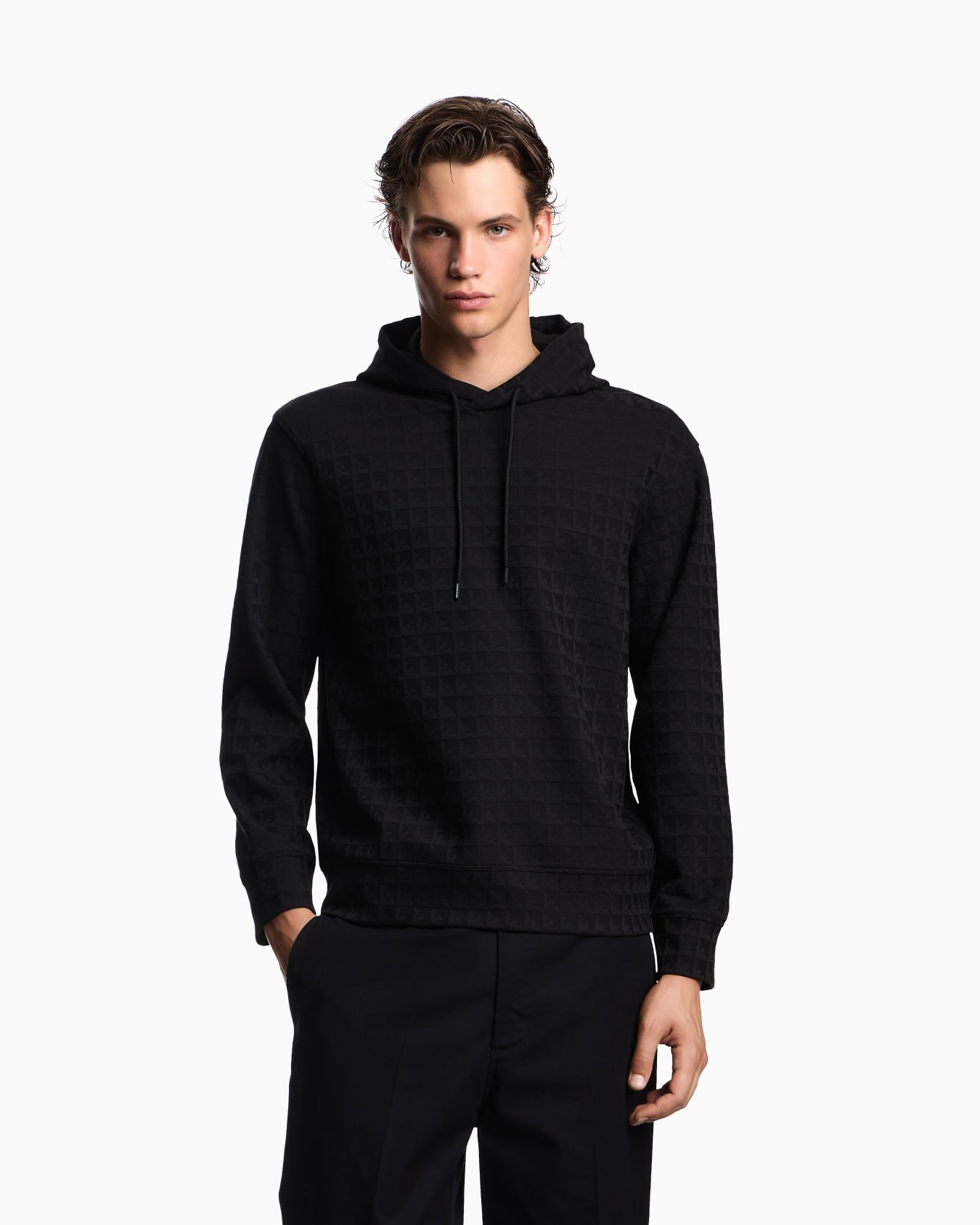 Felpa con cappuccio in jersey jacquard misto lyocell motivo aquile reiterate ASV