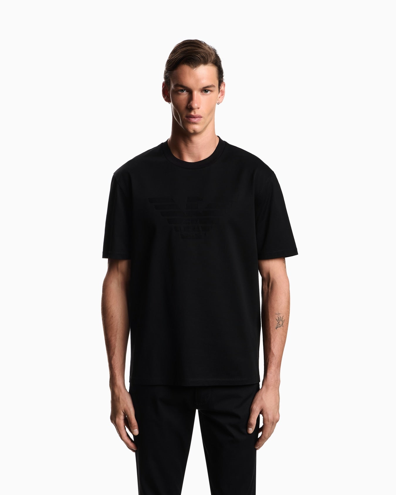 T-shirt in jersey con intarsio logo in tono