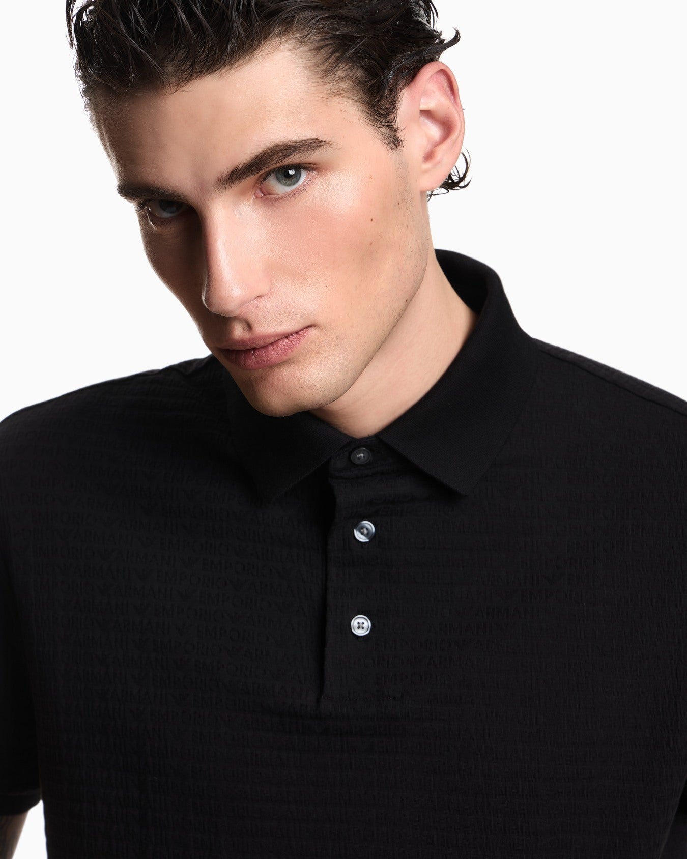 Polo in jersey jacquard lettering all over