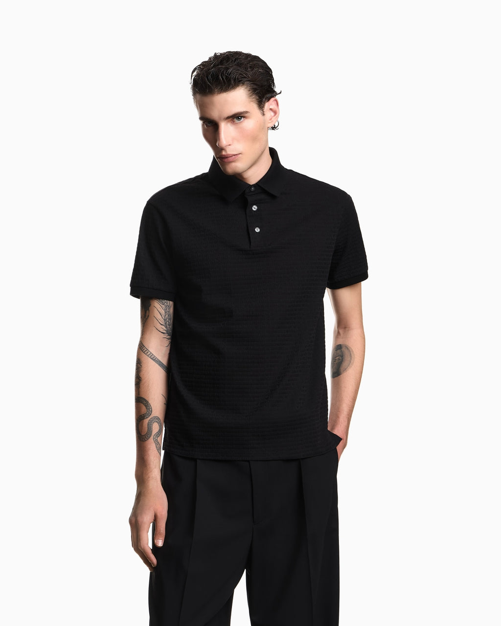 Polo in jersey jacquard lettering all over