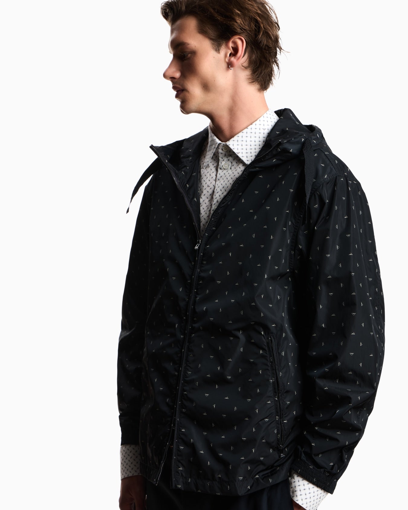 Blouson con cappuccio in nylon grafica micro eagle all over