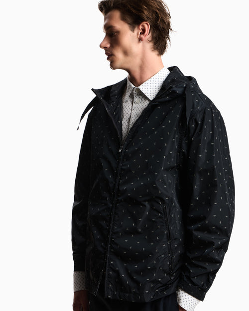 Blouson con cappuccio in nylon grafica micro eagle all over