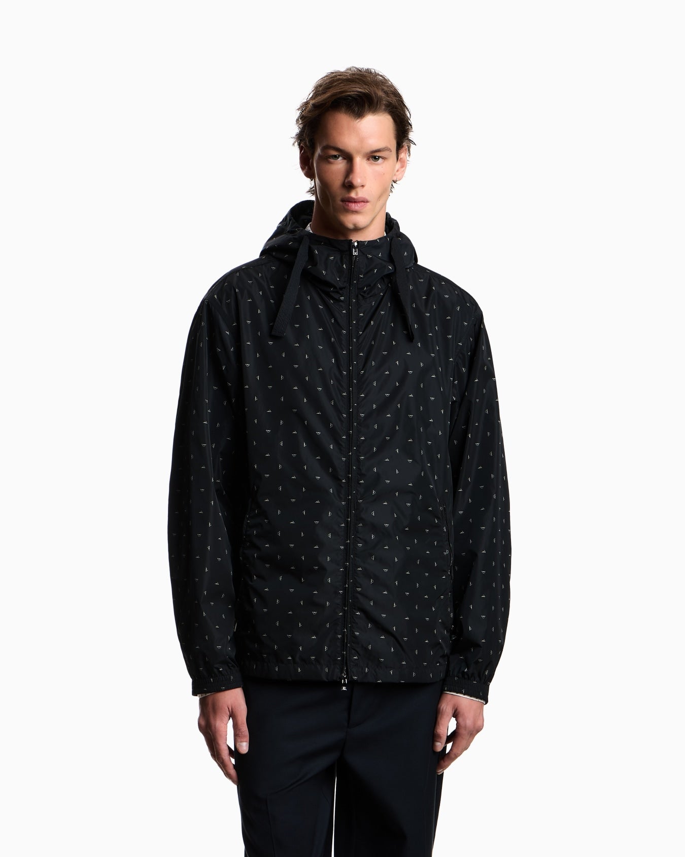 Blouson con cappuccio in nylon grafica micro eagle all over