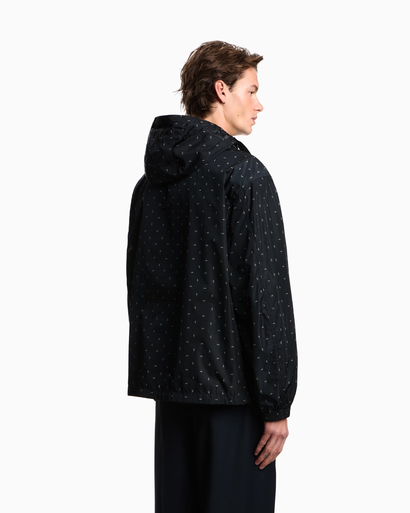 Blouson con cappuccio in nylon grafica micro eagle all over