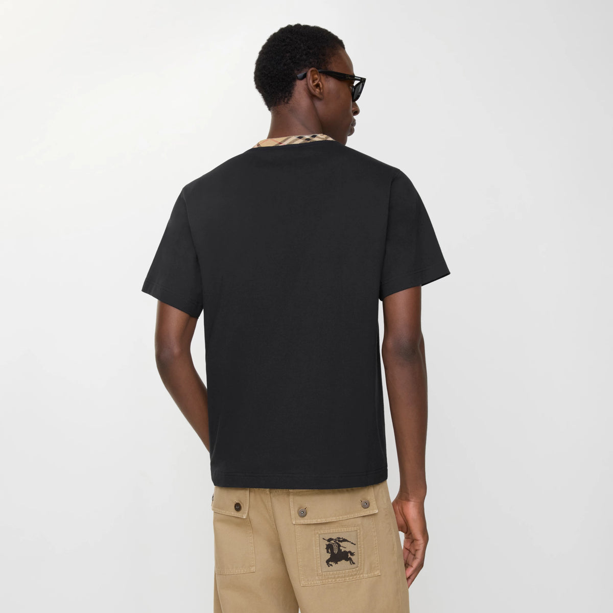 T-shirt in cotone con finiture Check BURBERRY