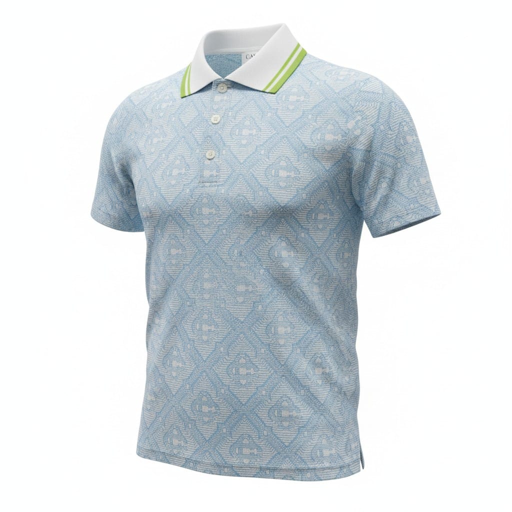 Pale Blue Jacquard Short Sleeve Jacquard Polo Shirt