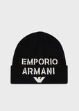 Berretto in misto lana con maxi ricamo logo font militare